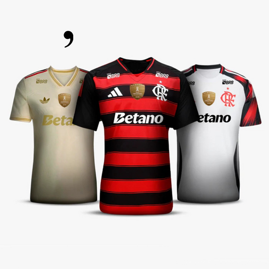 Combo 3 Mantos do Flamengo 2025 - Fan Version Sponsor Betano + patchs Campeao